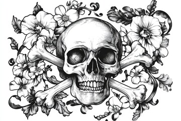 Skull and crossbones black and white vector tattoo