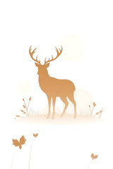 Golden deer silhouette in meadow landscape