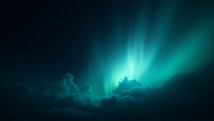 Fototapeta premium Stunning Aurora Borealis: Vibrant Green Northern Lights Over Cloudy Sky