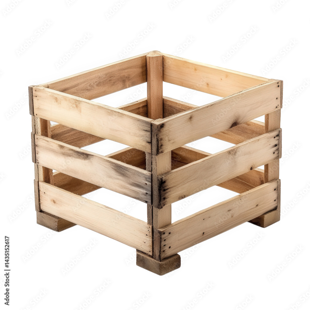 Poster simple wooden crate with an open top and slatted sides. designed for storage or transportation its r