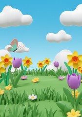 Springtime Bloom: A 3D Whimsy AI Generated