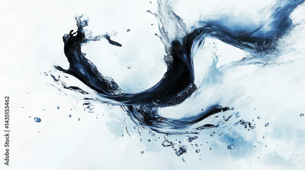Poster dynamic water splash art abstract design with fluid motion and swirling wave energy on light backgro