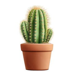 vibrant green cactus with distinct spines. placed in a simple terracotta pot the cactus has multiple arms and is set against a plain white background. highlighting its unique shape and texture. making