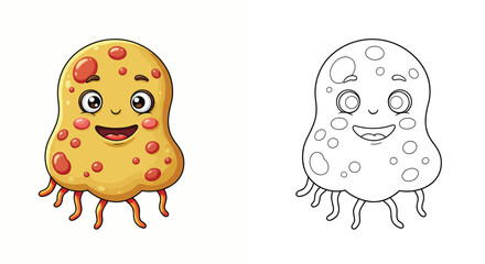 Cheerful Microbe Illustration: A cute, cartoon microbe with a big smile and delightful details. This playful illustration invites viewers into the microscopic world with its whimsical charm.