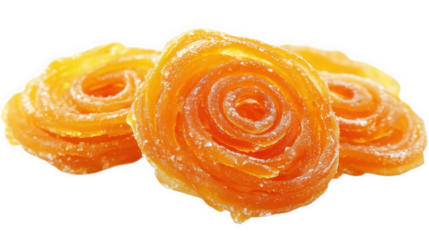 beautifully crafted orange-colored sweets shaped like roses. glistening with a sugary coating these confections are often enjoyed during festive occasions and celebrations. symbolizing sweetness and j