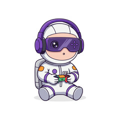 Cute Astronaut Playing Game Joystick Cartoon Vector Icon Illustration.