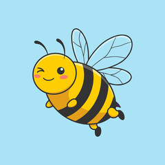 Cute friendly bee. Cartoon happy flying bee with big kind eyes. Insect character.