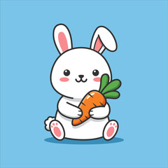  Illustration of Cute Rabbit Holding Carrot Cartoon Vector