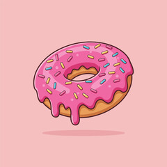 Delicious Pink Colorful donut Icon. Flat Vector illustration