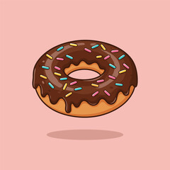 Delicious Chocolate Colorful Donut. Flat Vector illustration