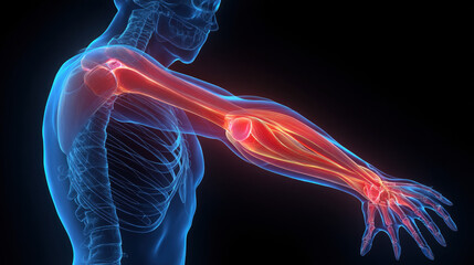 Male Arm Muscle Injury Highlighted in Red Glow