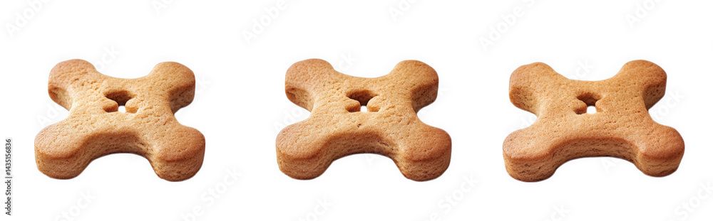 Aufkleber three identical. light brown. bone-shaped cookies with a hole in the center. arranged in a row again