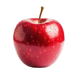 Fresh red apple with water droplets on a white background highlighting its vibrant color and texture, Fresh red apple isolated on white background