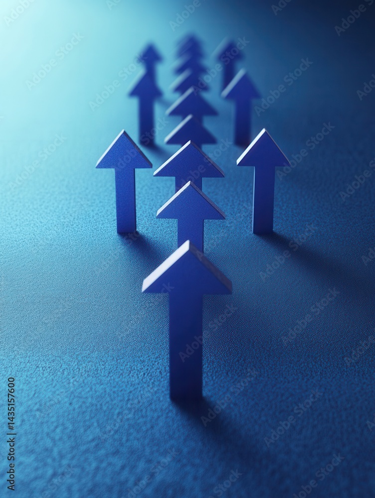 Poster blue arrows pointing upward on textured surface symbolizing growth progress and direction against a 