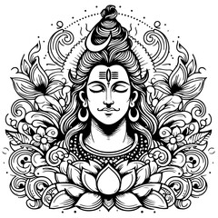 God Shiva Set of Rangoli design concept of line drawing isolated on white background 1 (7)