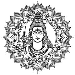 God Shiva Set of Rangoli design concept of line drawing isolated on white background 