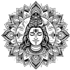 God Shiva Set of Rangoli design concept of line drawing isolated on white background 