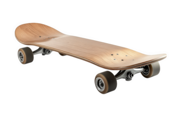 wooden skateboard. showcasing its smooth. curved deck and four wheels the design emphasizes functionality and style. making it suitable for various skateboarding activities the skateboard's minimalist