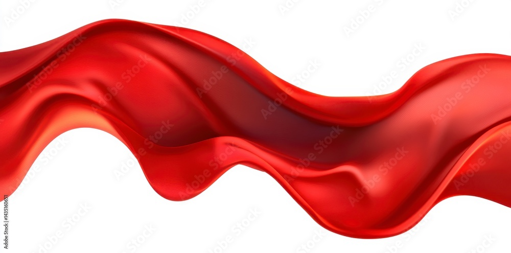 Poster abstract red fabric flowing dynamically on white background