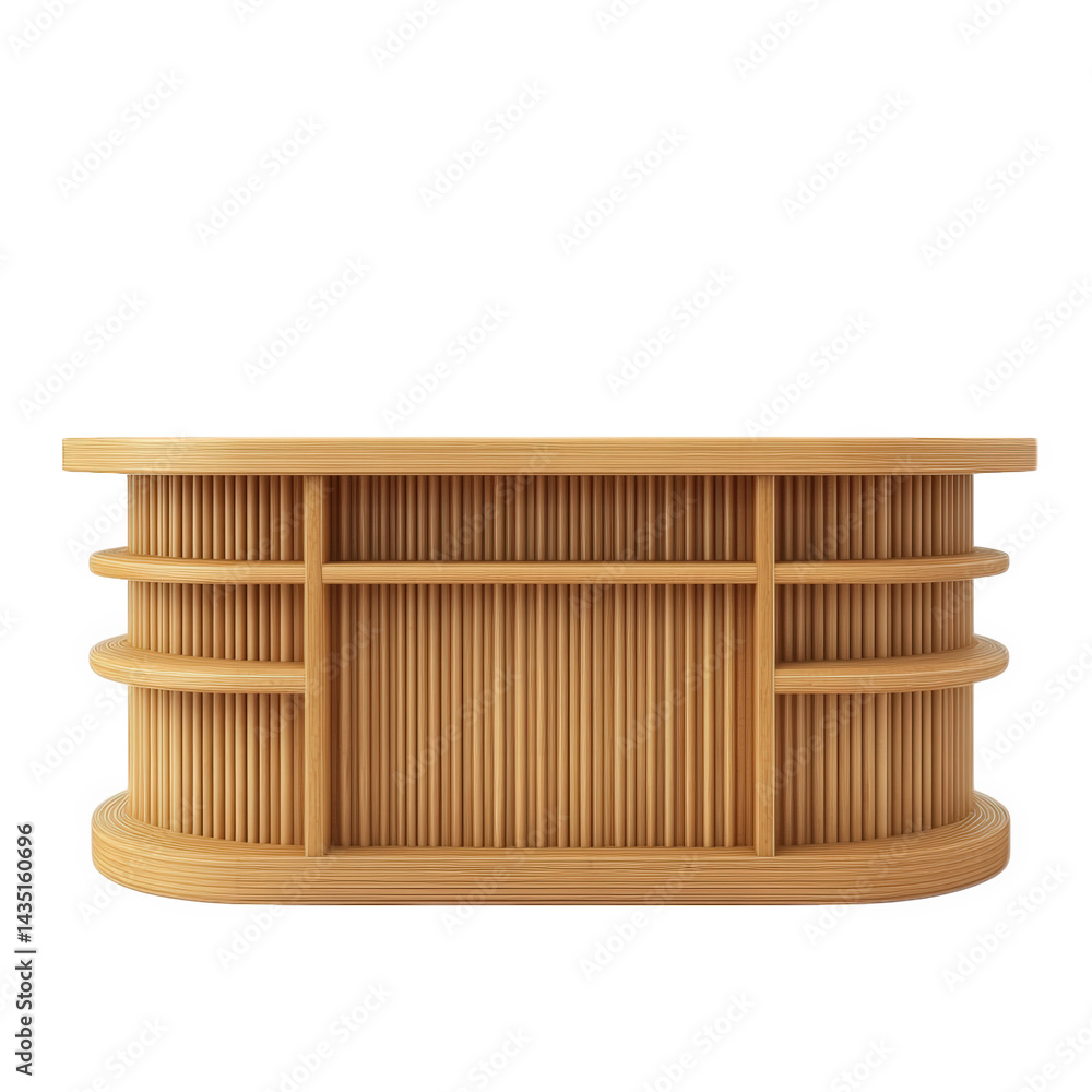Aufkleber modern wooden reception desk with a rounded design and vertical slats. suitable for use in various b