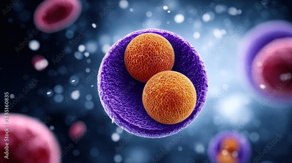 Poster a close-up view of a colorful, abstract representation of cells under a microscope, showcasing intri