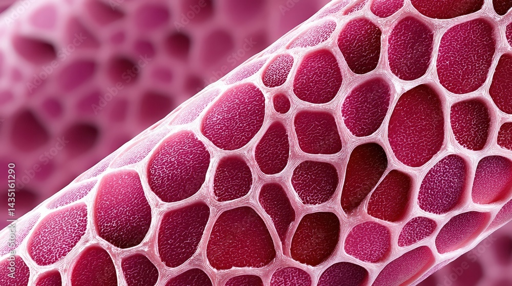 Aufkleber a close-up view of a textured, pink surface featuring organic, cell-like structures with varying sha