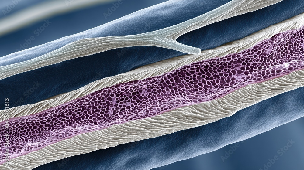 Aufkleber a highly magnified image displaying the intricate structure of a biological tissue, showcasing layer