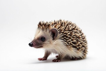 Obraz premium A solitary hedgehog against a bright white backdrop, vector, studio, adorable