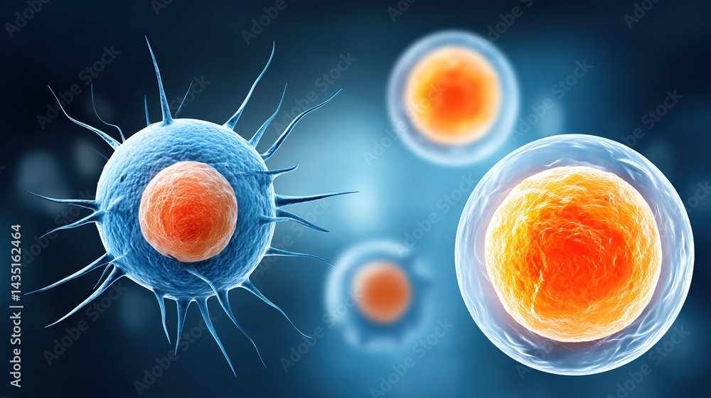 Poster this image depicts colorful microscopic cells, showcasing their distinct structures and forms, symbo