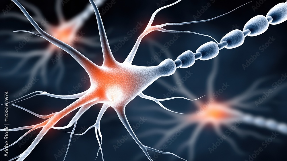 Poster a digital illustration of neurons showcasing their structure and connections, emphasizing the comple