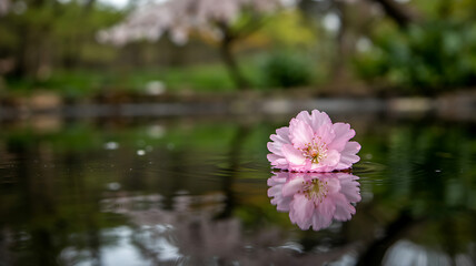 Serene pink blossom floats gently on tranquil water reflecting beauty peace and tranquility