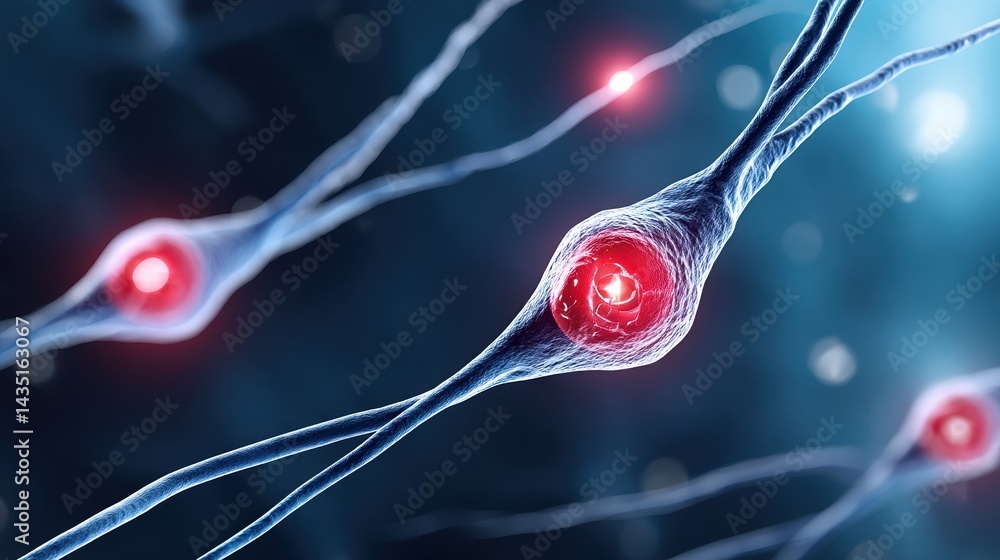 Poster a close-up representation of neurons, showcasing their intricate structure and synaptic connections,