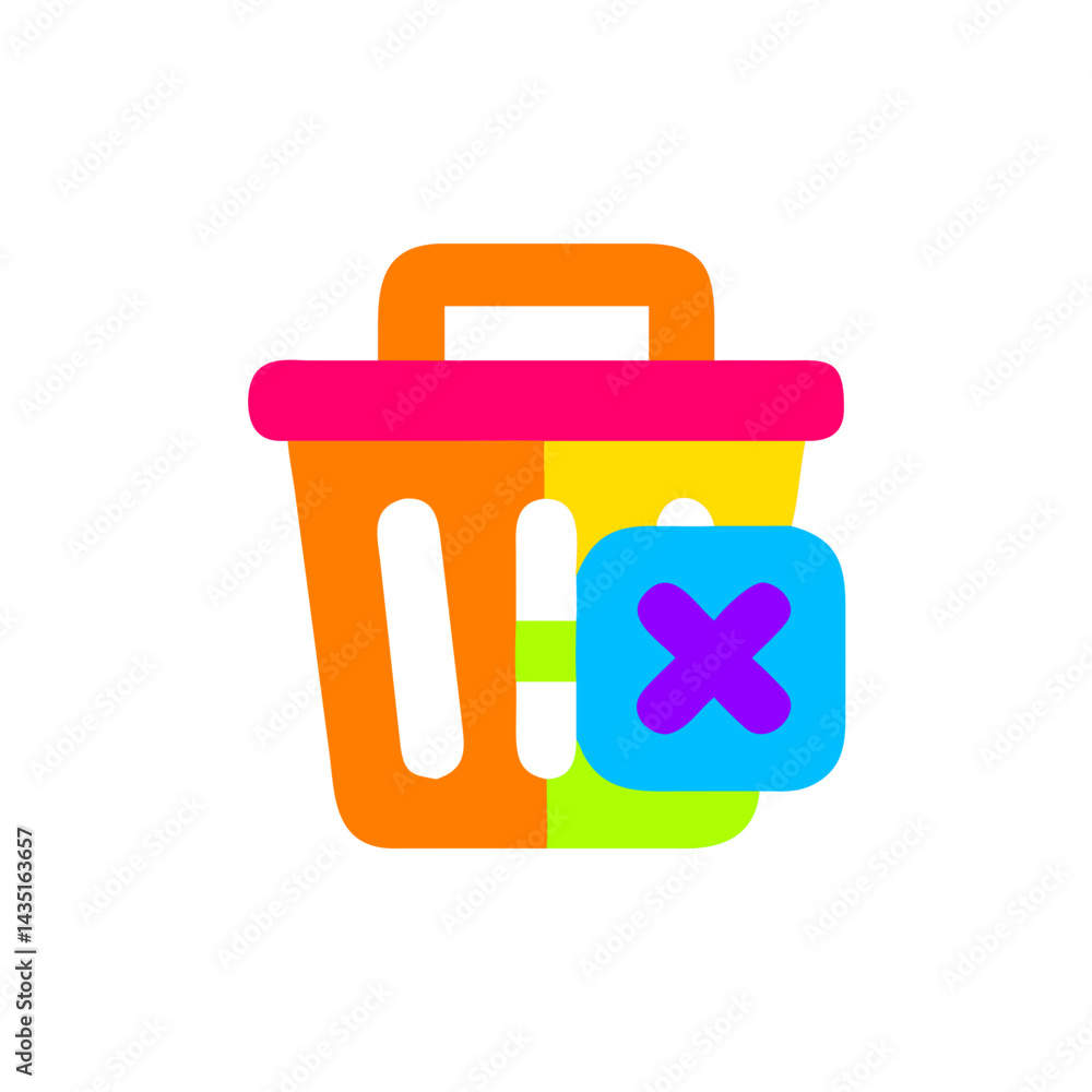 Poster colorful delete icon representing trash with cross sign