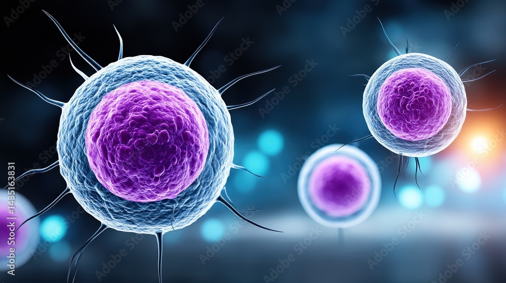Poster a vibrant depiction of cells, featuring intricate structures and colors, illustrating the complexity