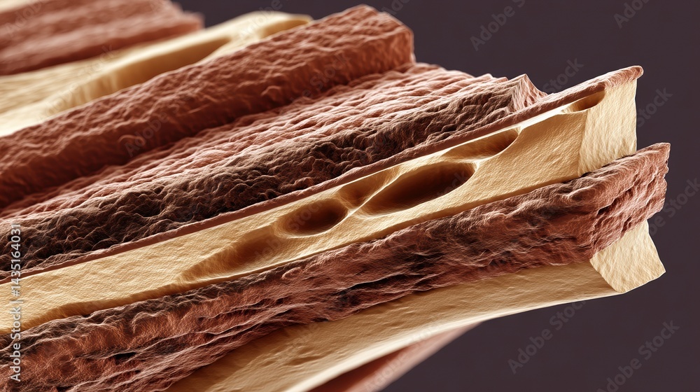 Poster close-up of intricate layered textures, showcasing the natural patterns and colors of a cross-sectio