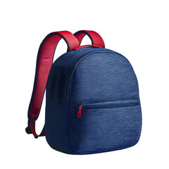 Fototapeta premium A stylish blue backpack with red straps, displayed against a plain background, ideal for school or travel use