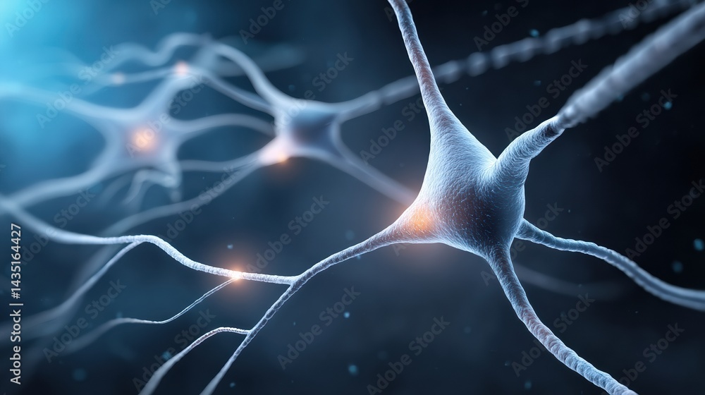 Poster a close-up depiction of neurons, illustrating their intricate structure and connections, showcasing 