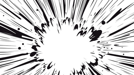 Fototapeta premium Cartoon explosion with speed lines and lightning elements on white background. 