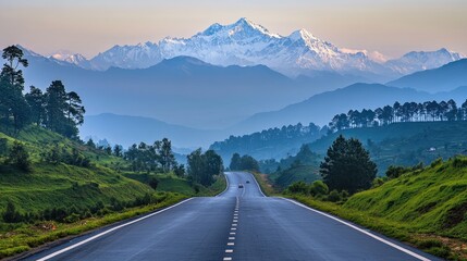 Naklejka premium Mountain road scenic view nature travel adventure