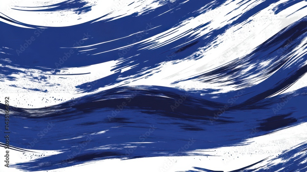 Poster abstract blue and white brush stroke painting with dynamic wave pattern creating a modern artistic b