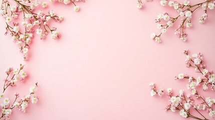 Fototapeta premium Pink flowers frame with pastel background.