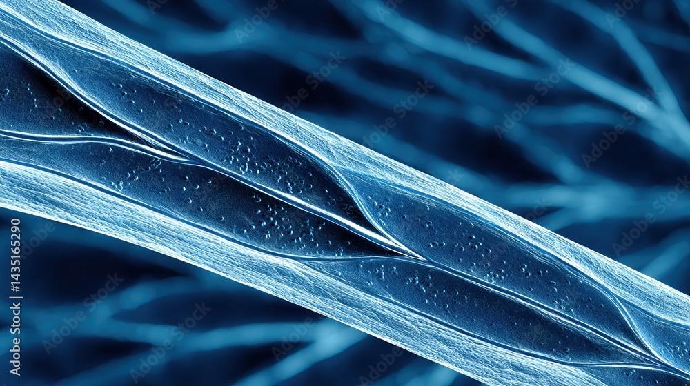Poster a close-up view of a biological structure, showcasing intricate details in blue hues, emphasizing te