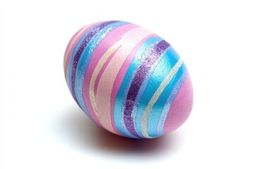 Obraz premium Colorful striped easter egg with pink, purple, and blue glitter design