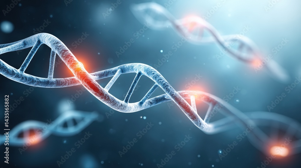 Poster a digital representation of dna strands, illustrating genetic structure and complexity with glowing 