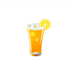 Refreshing orange juice with lemon slice and ice cubes illustration vector image for summer drinks concept