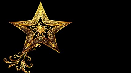 Obraz premium Golden Ornate Star with Black Background.