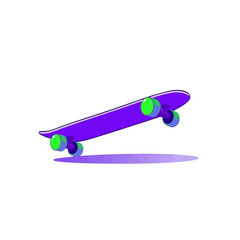 Purple skateboard with green wheels illustration for skateboarding and extreme sports design ideas