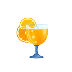 Refreshing orange juice drink in glass with ice cubes and orange slices summer beverage illustration art