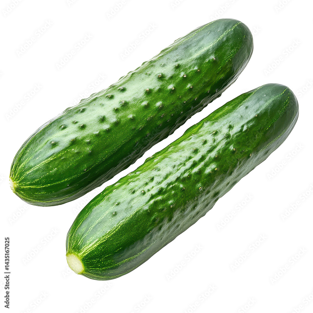 Poster fresh cucumbers on a transparent background highlighting their vibrant green color and unique textur