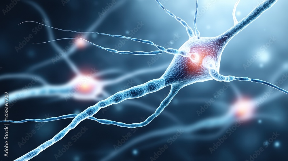 Aufkleber a close-up illustration of a neuron, showcasing its intricate structure and connections, highlightin